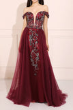 Borgonha frisada longo vestido de baile