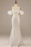 Sparkly Ivory Semaid Sequined Floor-Length Vestido de Noiva