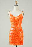 Laranja Glitter Tight Homecoming Vestido com Backless