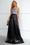 Vestido de baile preto sem alças de lantejoulas