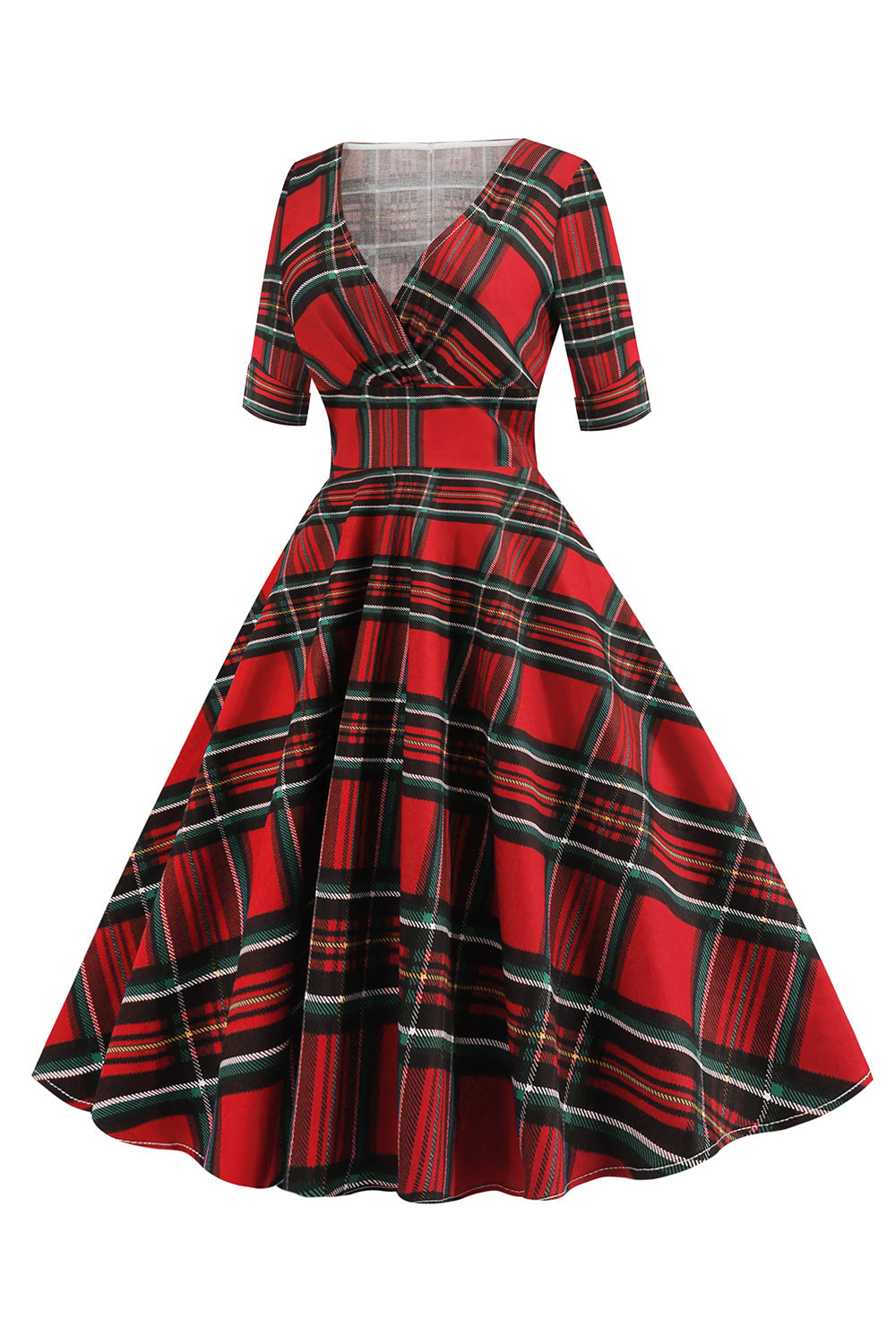 Vestido de Natal de impressão de xadrez de amor vermelho