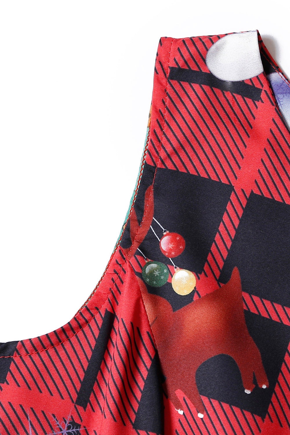 Vestido de Natal de impressão de xadrez vintage verde