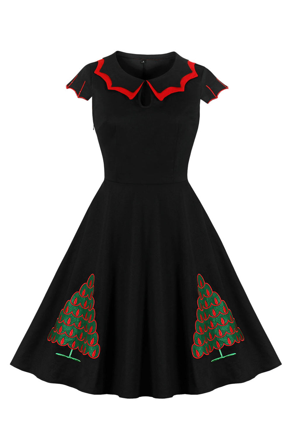 Vestido preto de Xmas com mangas de chapéu de árvore de Natal