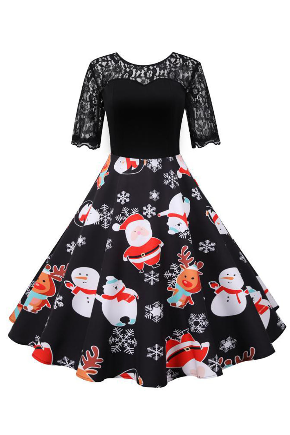 Novo vestido de impressão de renda para a festa de Natal