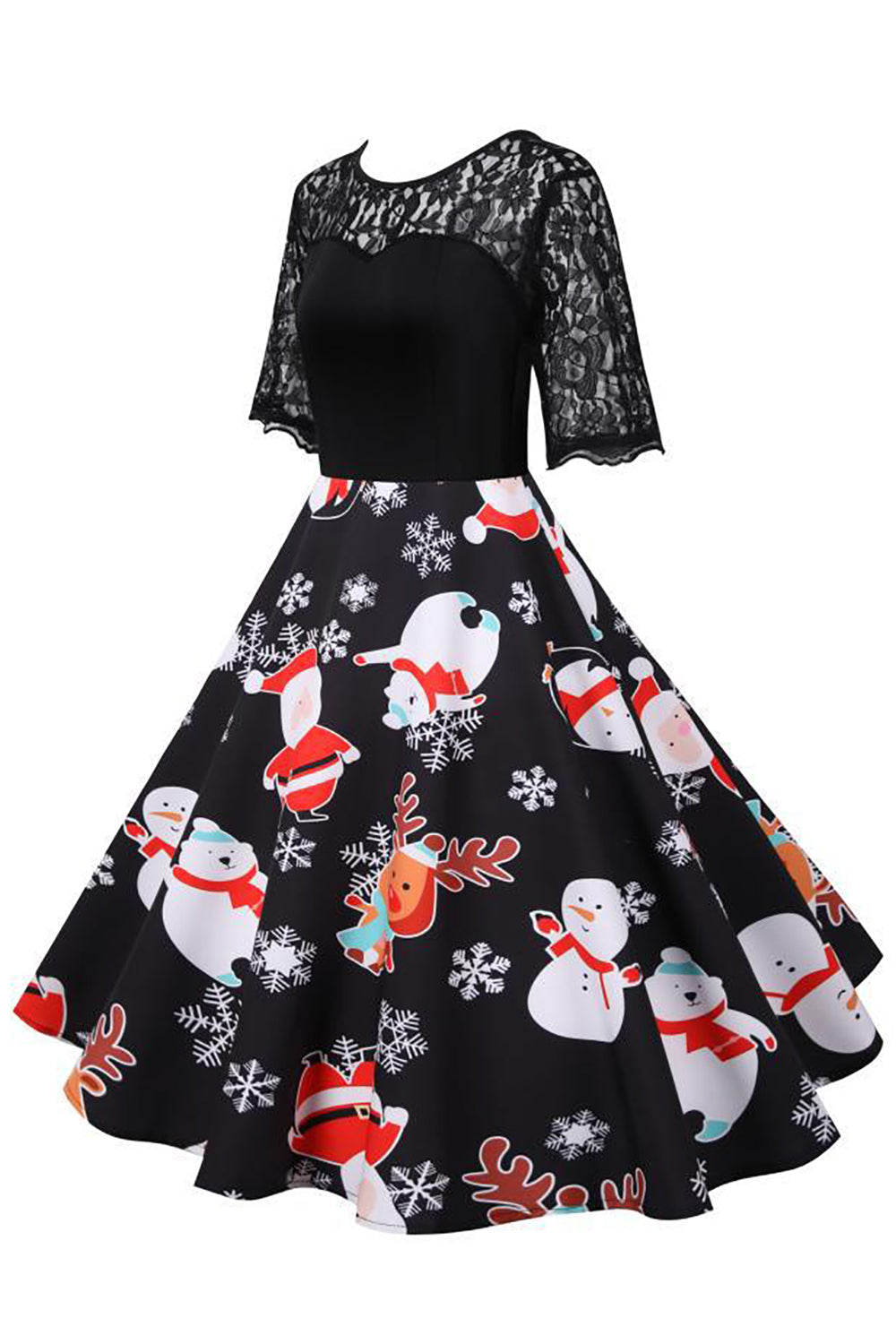 Novo vestido de impressão de renda para a festa de Natal