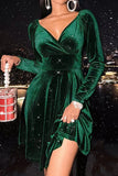 Vestido de veludo verde manga comprida