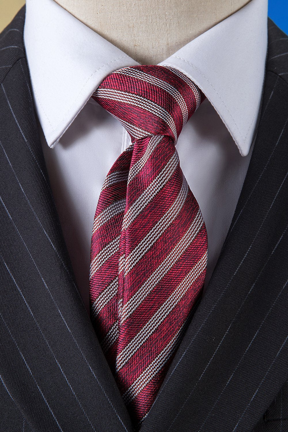 Preto Listras Dublo Peito Lapela de Pico 3 Peças Terno Masculino