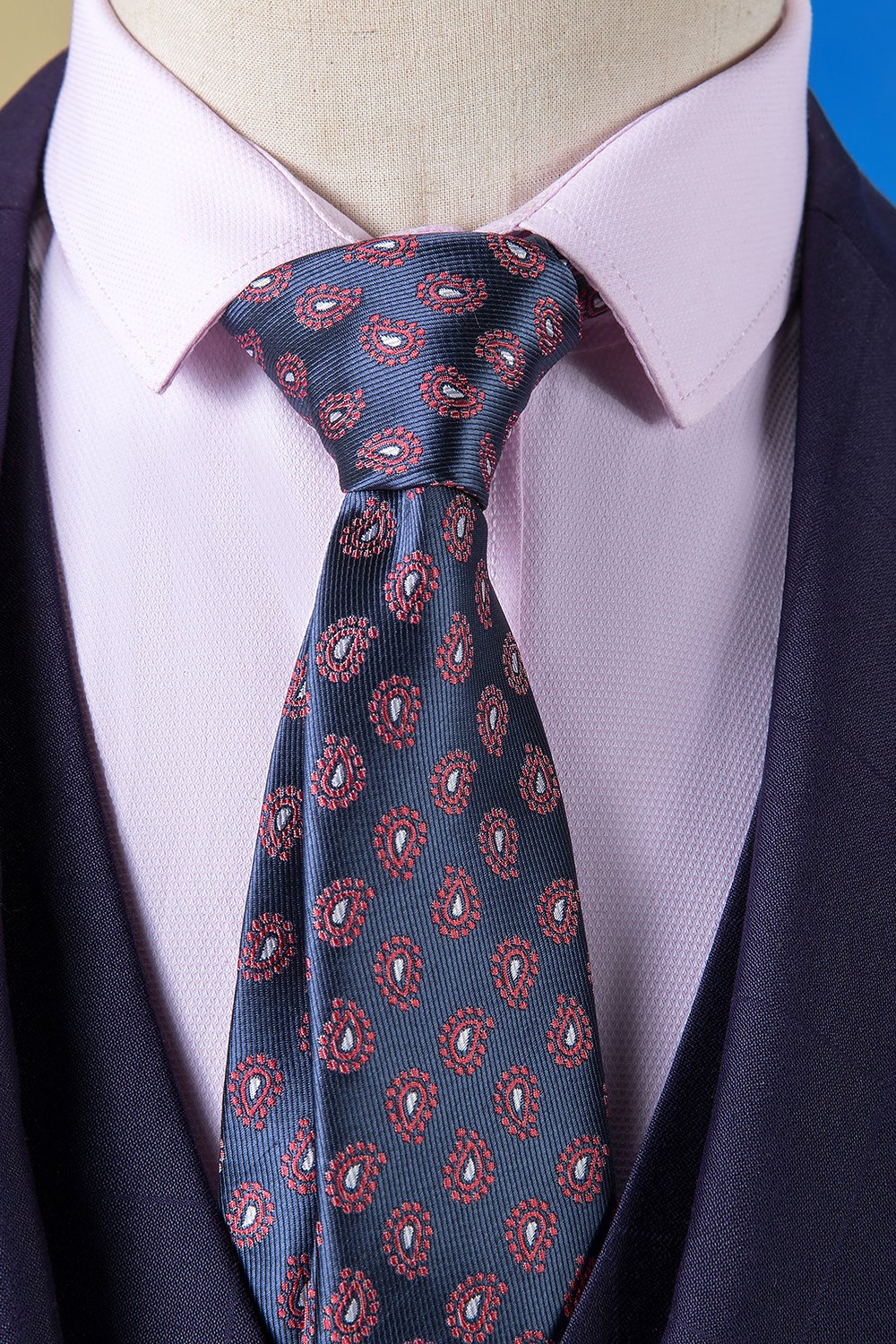 Azul Escuro Lapela Entalhada 3 Peças Terno Masculino