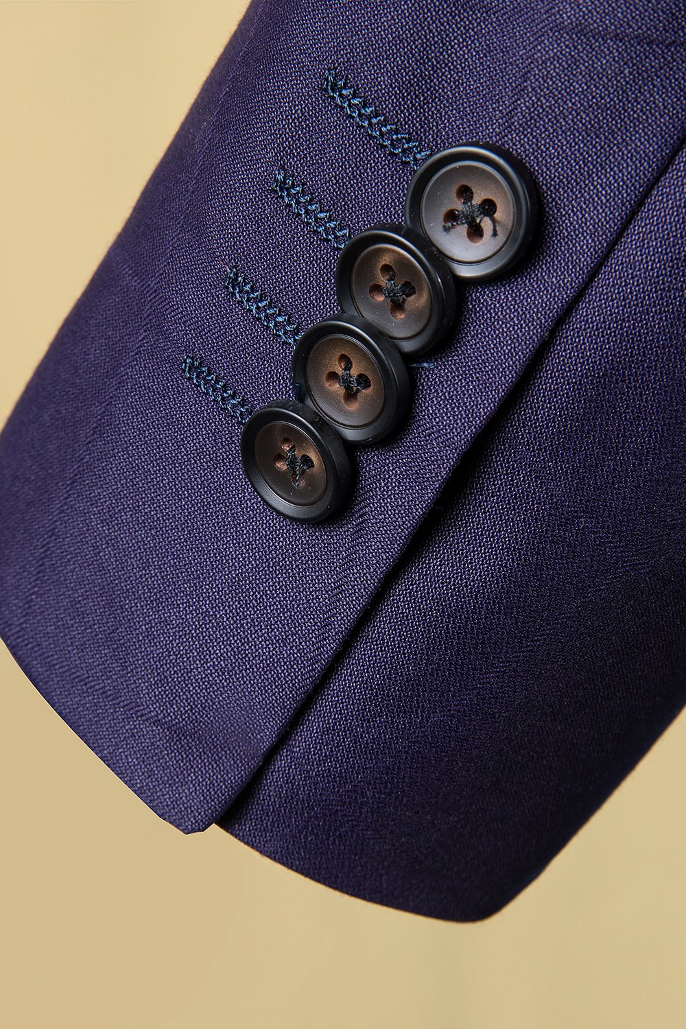 Azul Escuro Lapela Entalhada 3 Peças Terno Masculino