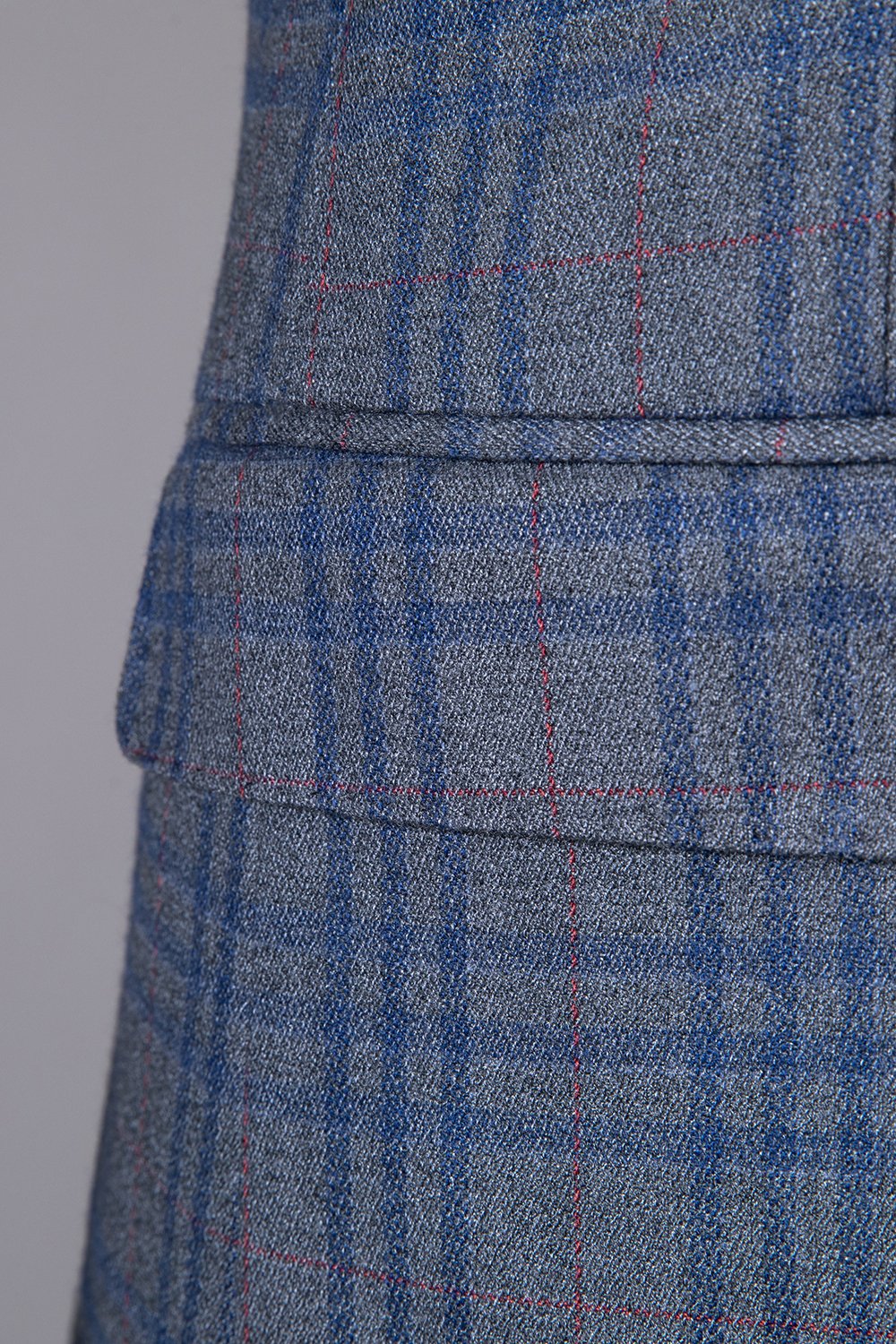 Azul Xadrez Duple Peito Lapela de Pico 2 Peças Terno Masculino