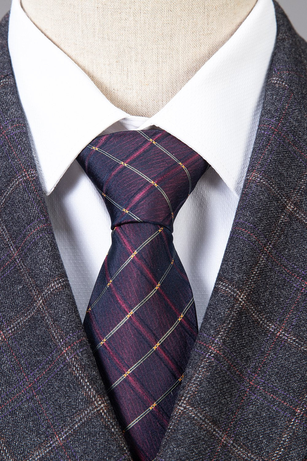 Cinza Xadrez Duplo Peito 2 Peças Terno Masculino