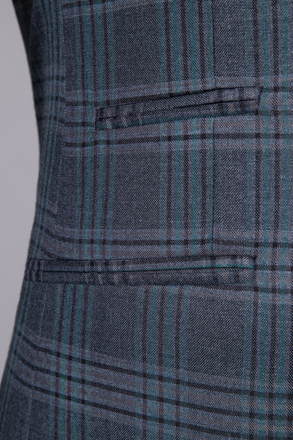 Cinza Xadrez 3 Peças Lapela de Pico Terno Masculino