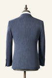 Cinza Azul Lapela Entalhada 3 Peças Terno Masculino