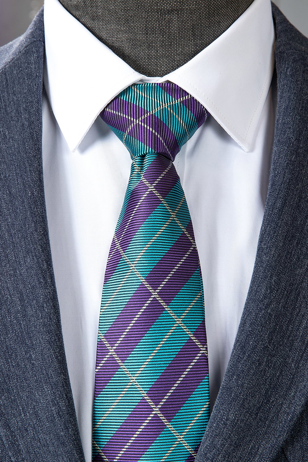 Cinza Azul Lapela Entalhada 3 Peças Terno Masculino