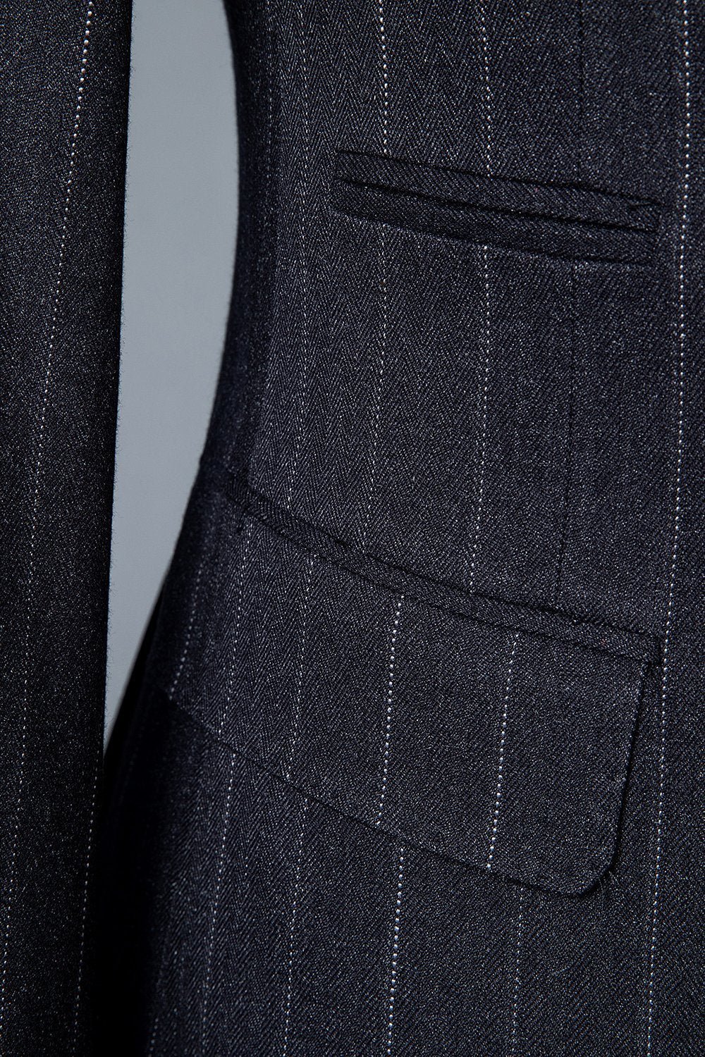 Lapela Entalhada Listras Preto Terno Masculino 3 Peças