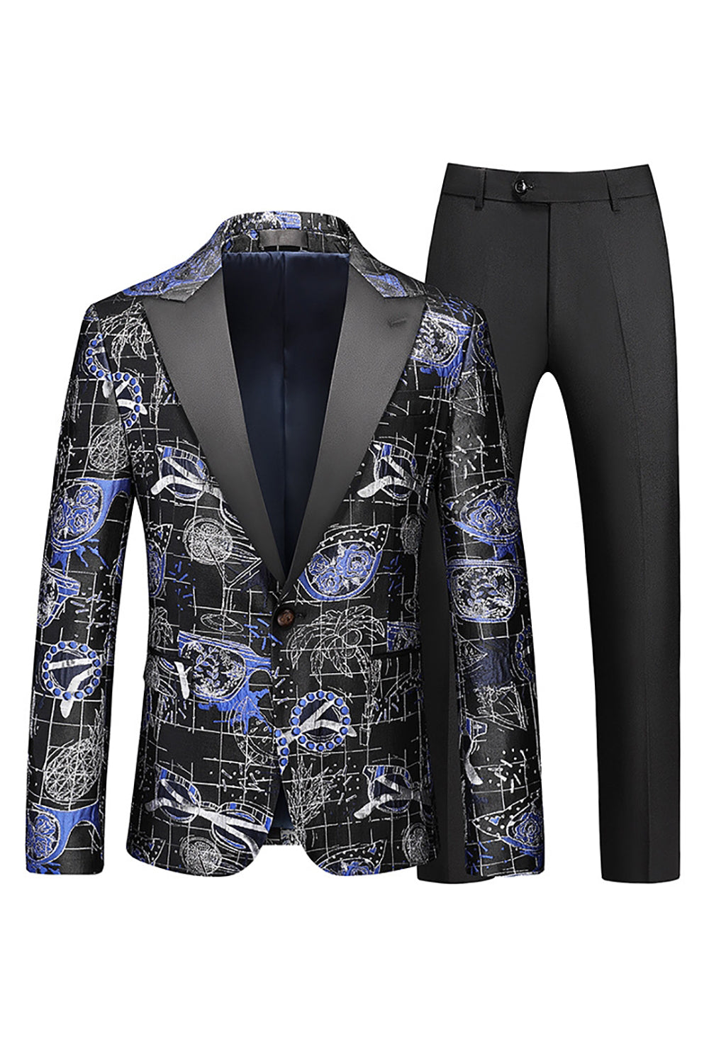 Homens Vermelho Impresso Pico Lapela 2-Piece Homecoming Suits