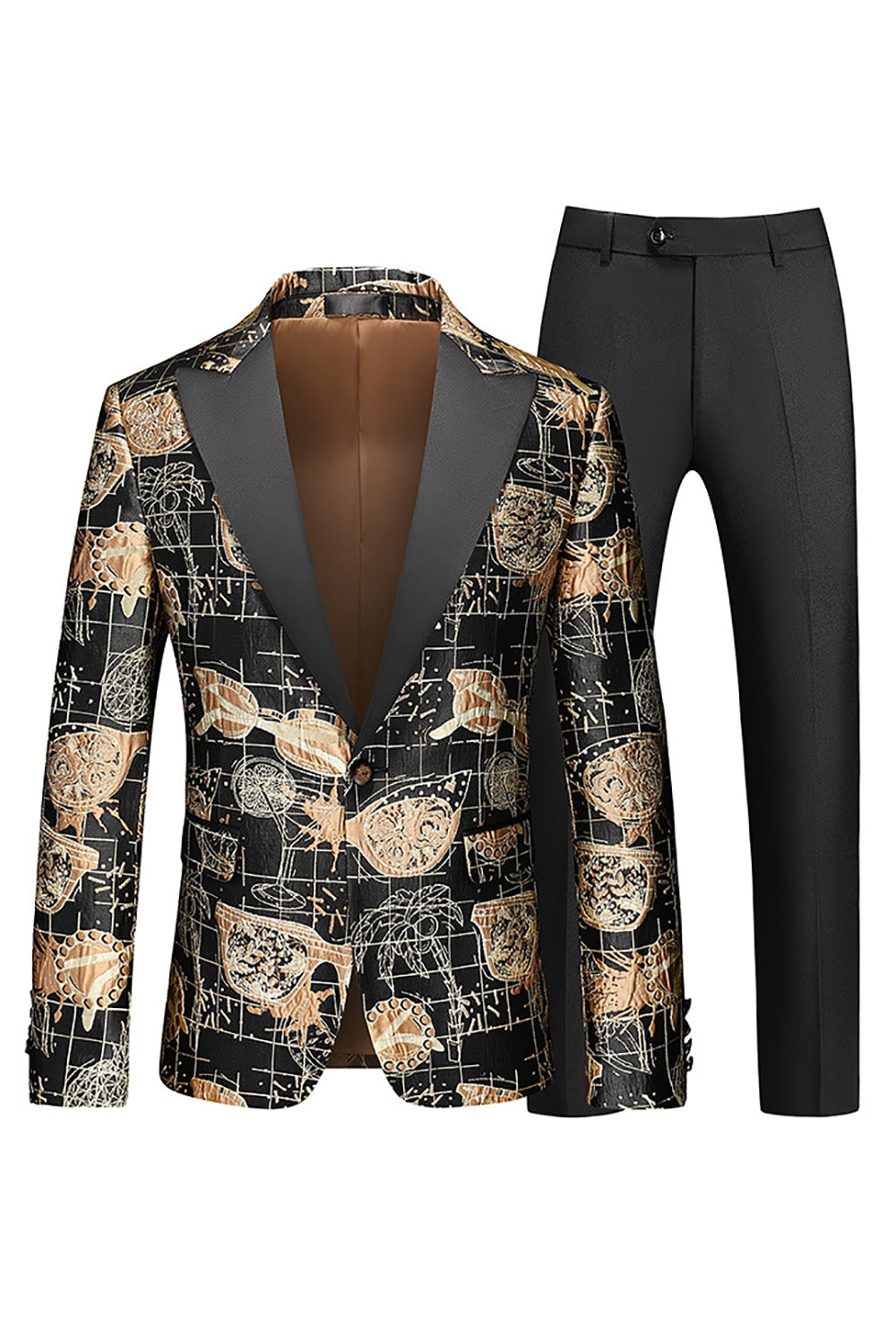 Homens Vermelho Impresso Pico Lapela 2-Piece Homecoming Suits