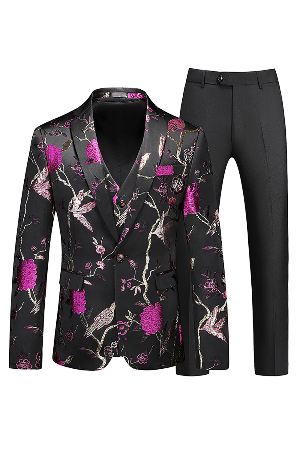 Homens Red Jacquard 3-Piece Notched Lapela Homecoming Suits