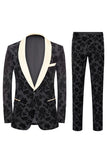 Homens Preto Jacquard 3-Piece Xaile Lapel Prom Suits
