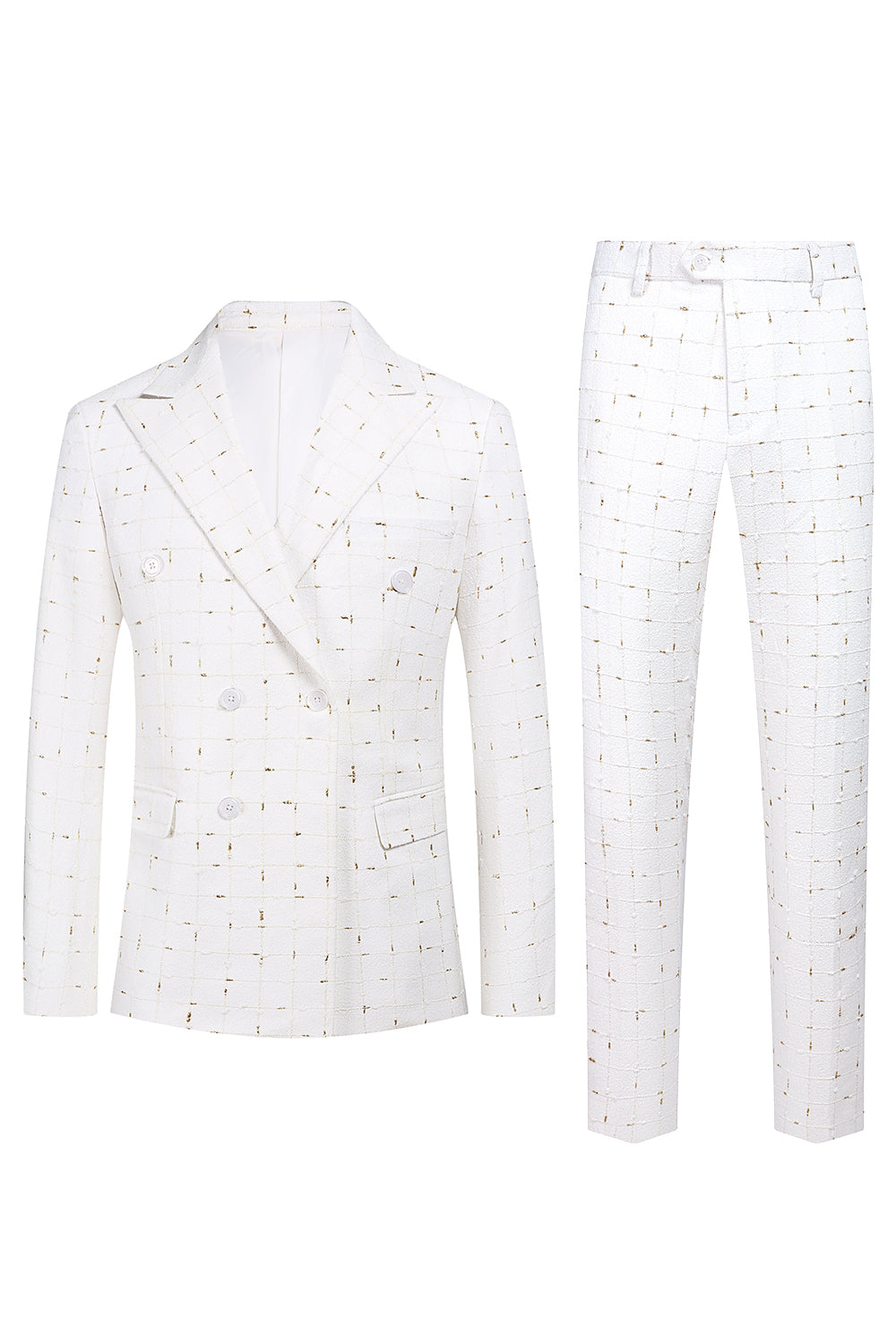 Branco xadrez duplo peito 2 peças homens ternos de baile