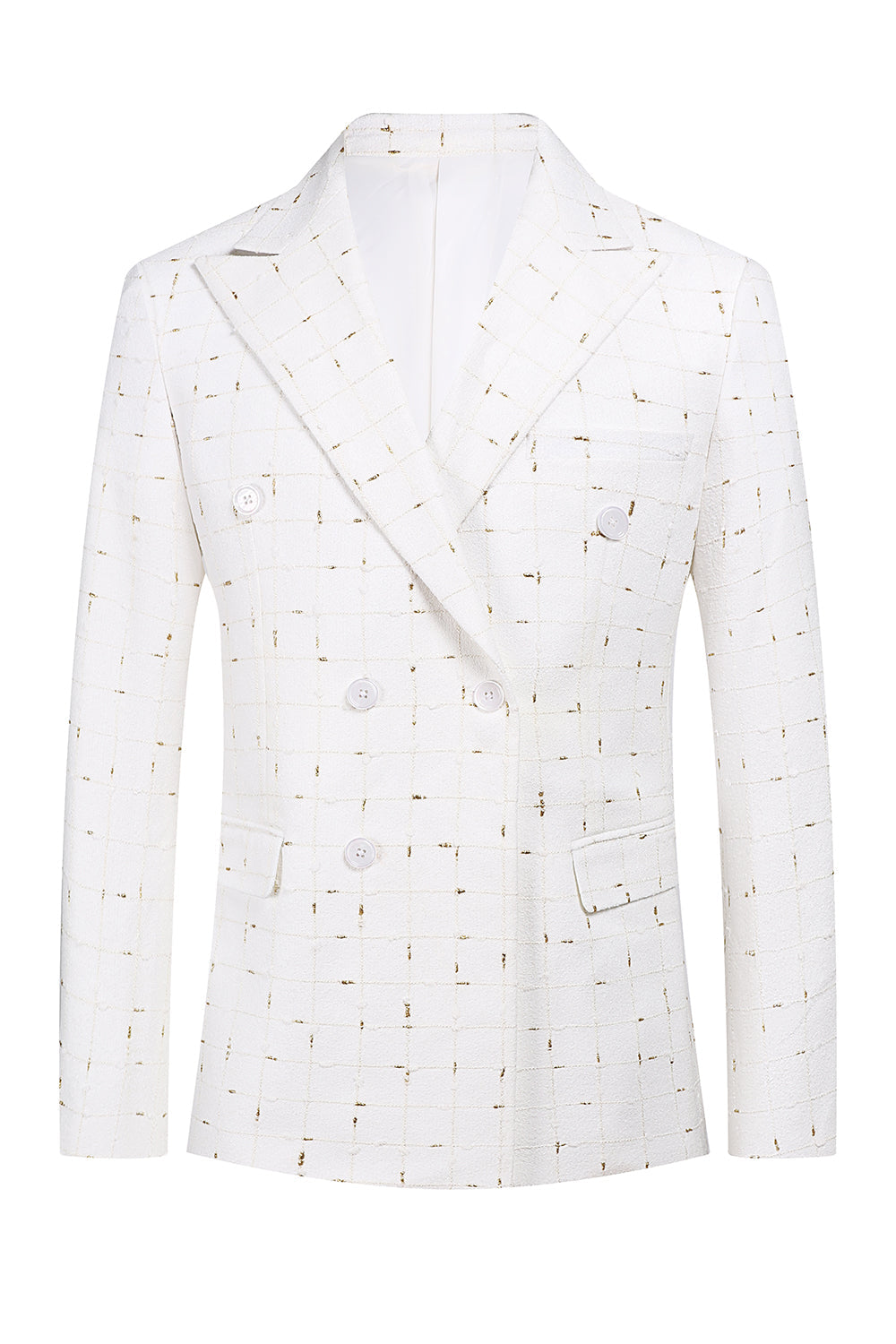 Branco xadrez duplo peito 2 peças homens ternos de baile