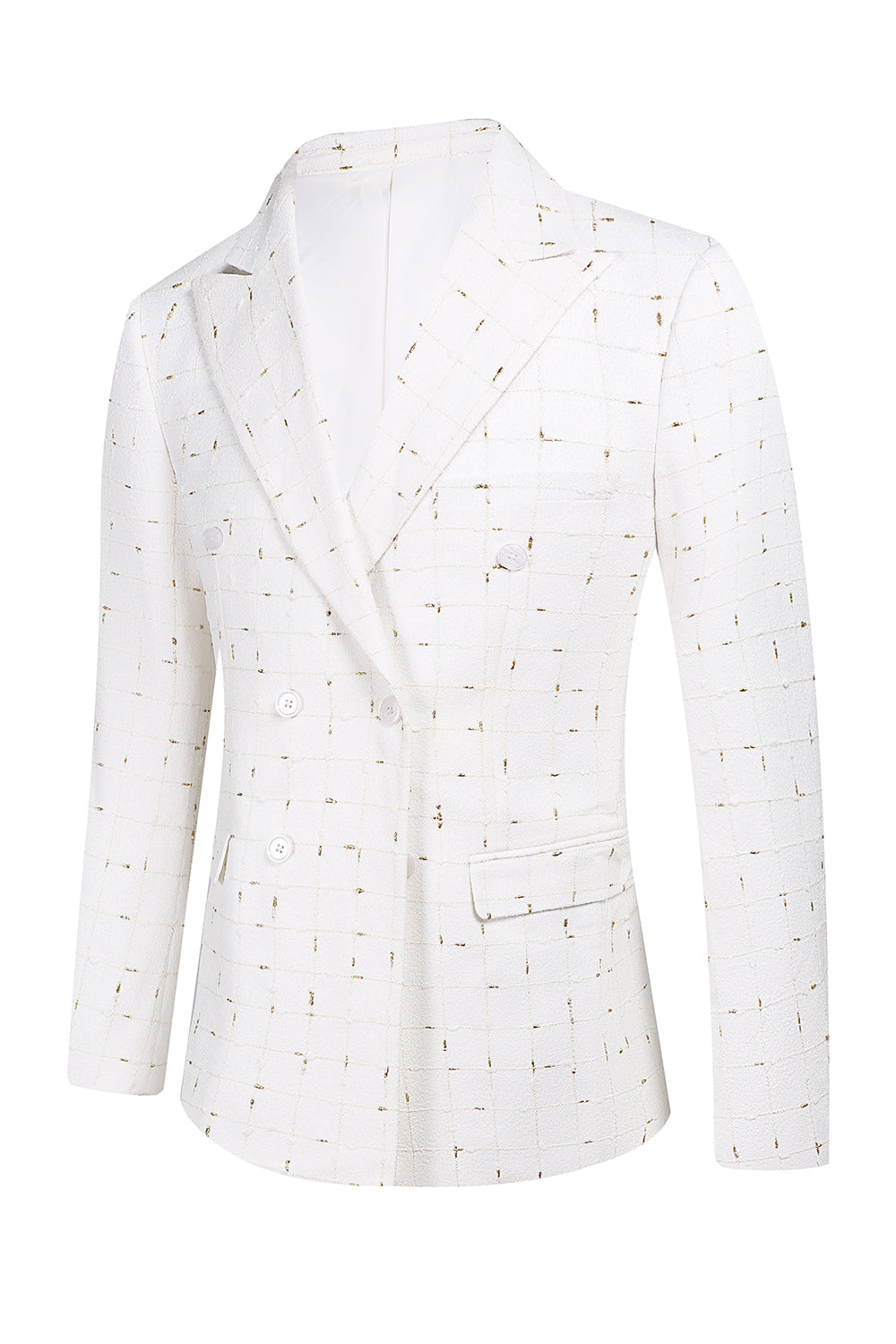 Branco xadrez duplo peito 2 peças homens ternos de baile