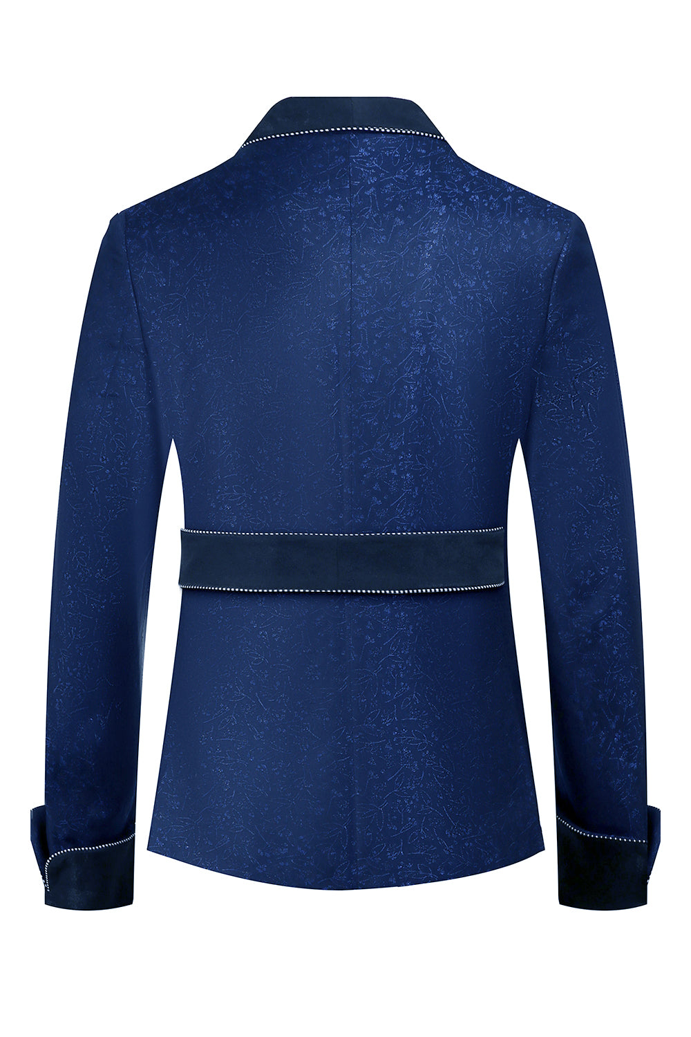 Azul escuro Jacquard xaile lapela 2 peças homens ternos de baile com cinto