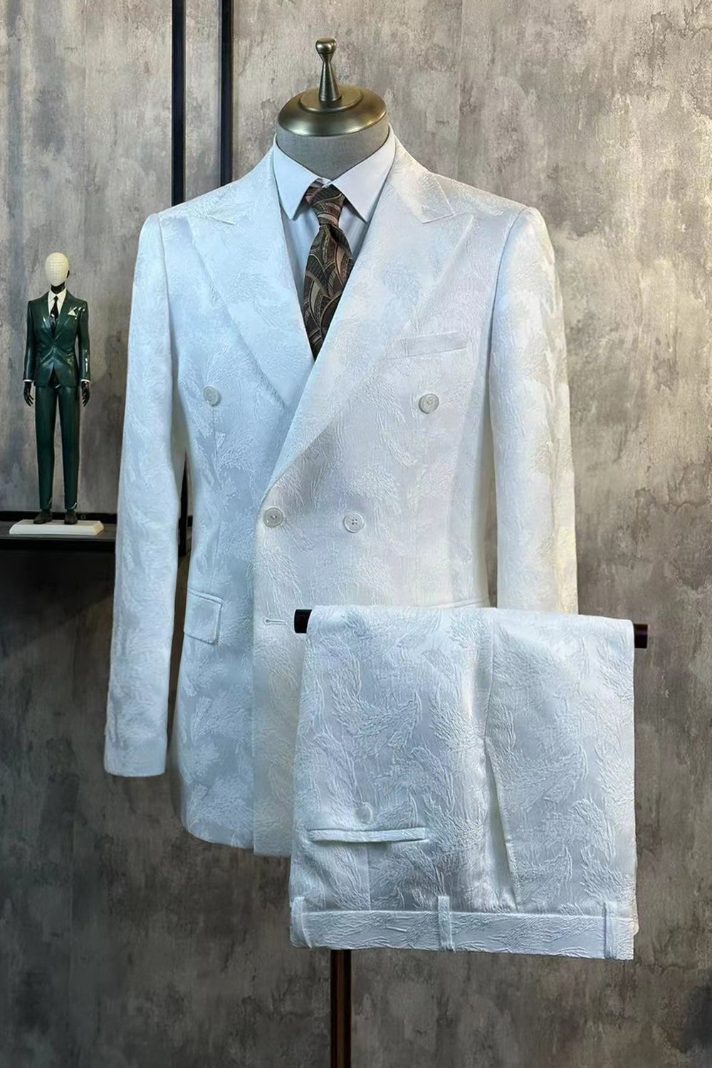 Pico Branco Lapela Jacquard 2 Peças Ternos Masculinos