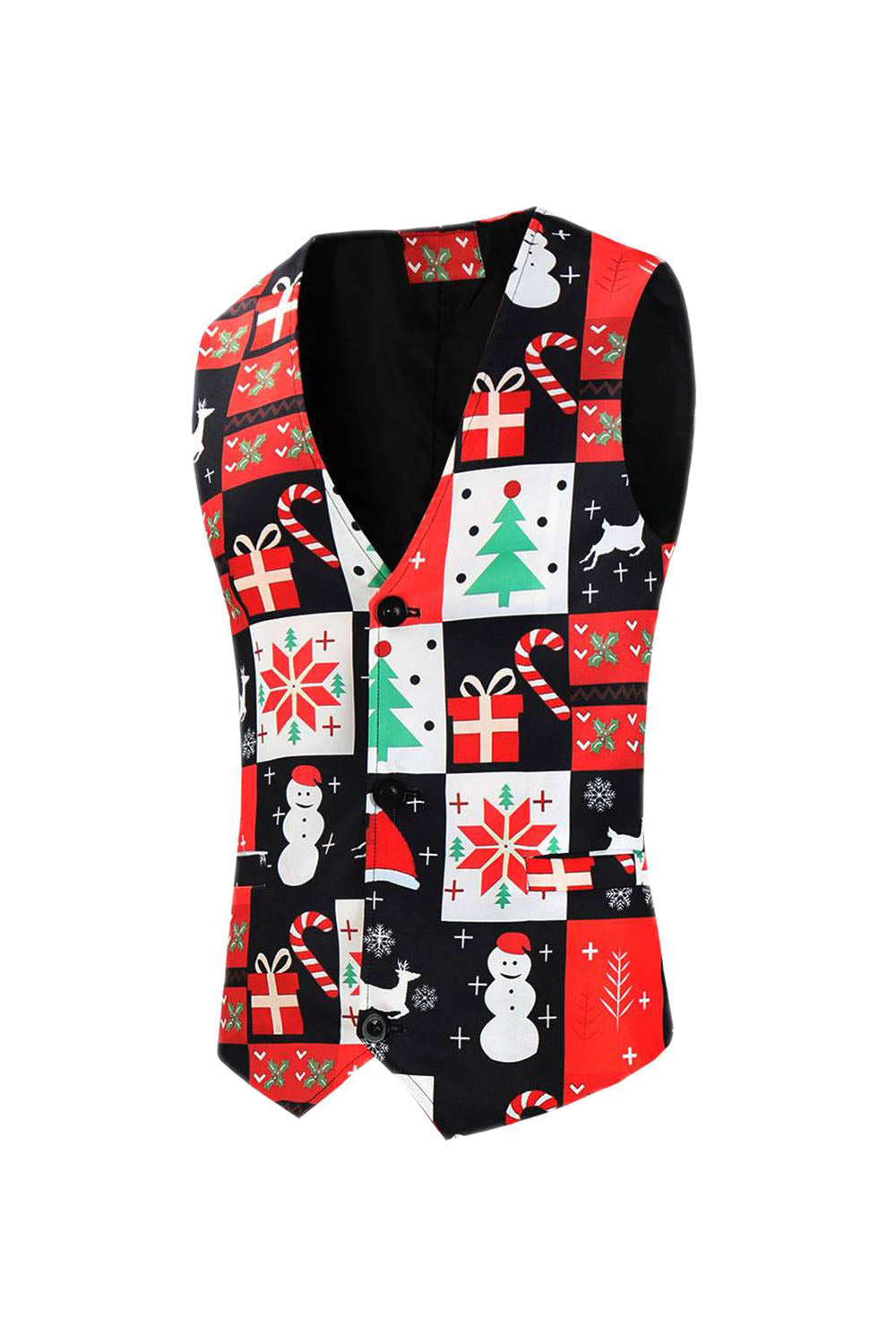 Árvore de Natal vermelha impressa 3 peças ternos masculinos