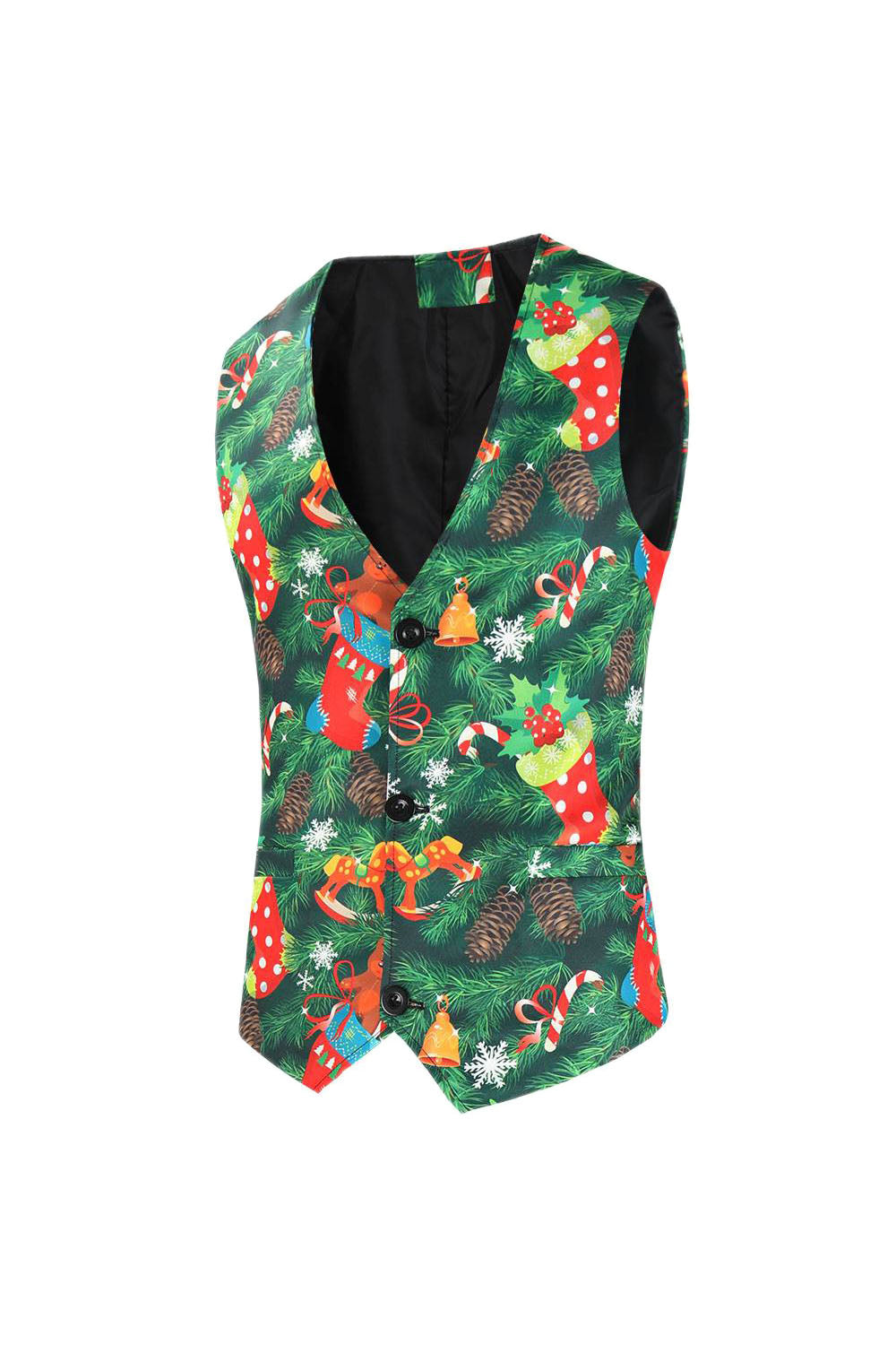 Verde impresso 3 peças Notched lapela ternos masculinos de Natal