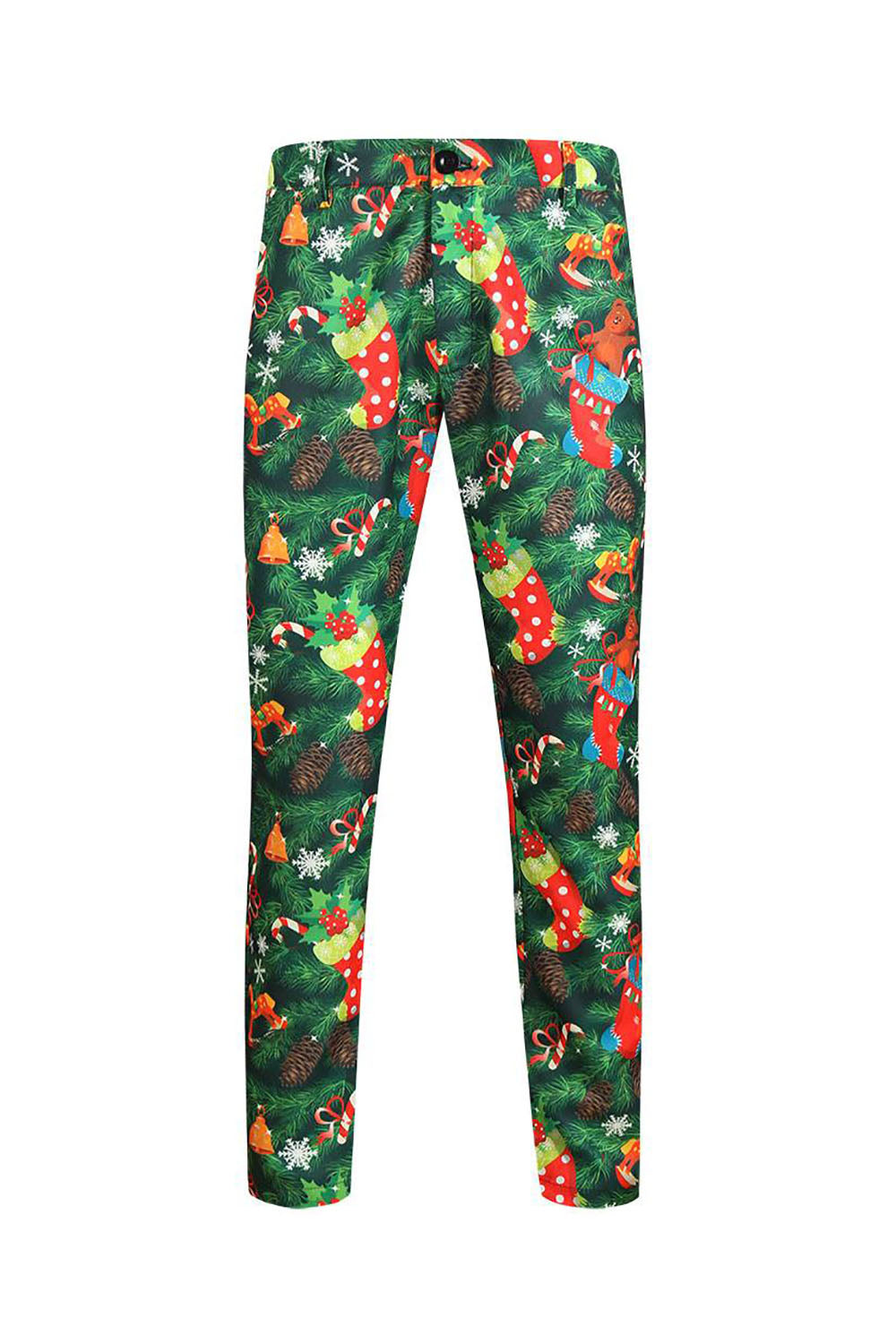 Verde impresso 3 peças Notched lapela ternos masculinos de Natal