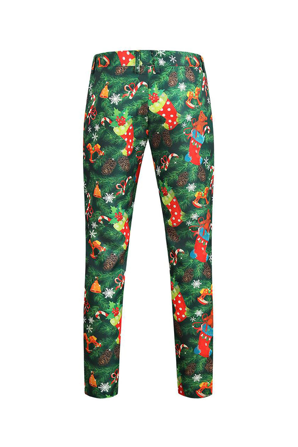 Verde impresso 3 peças Notched lapela ternos masculinos de Natal