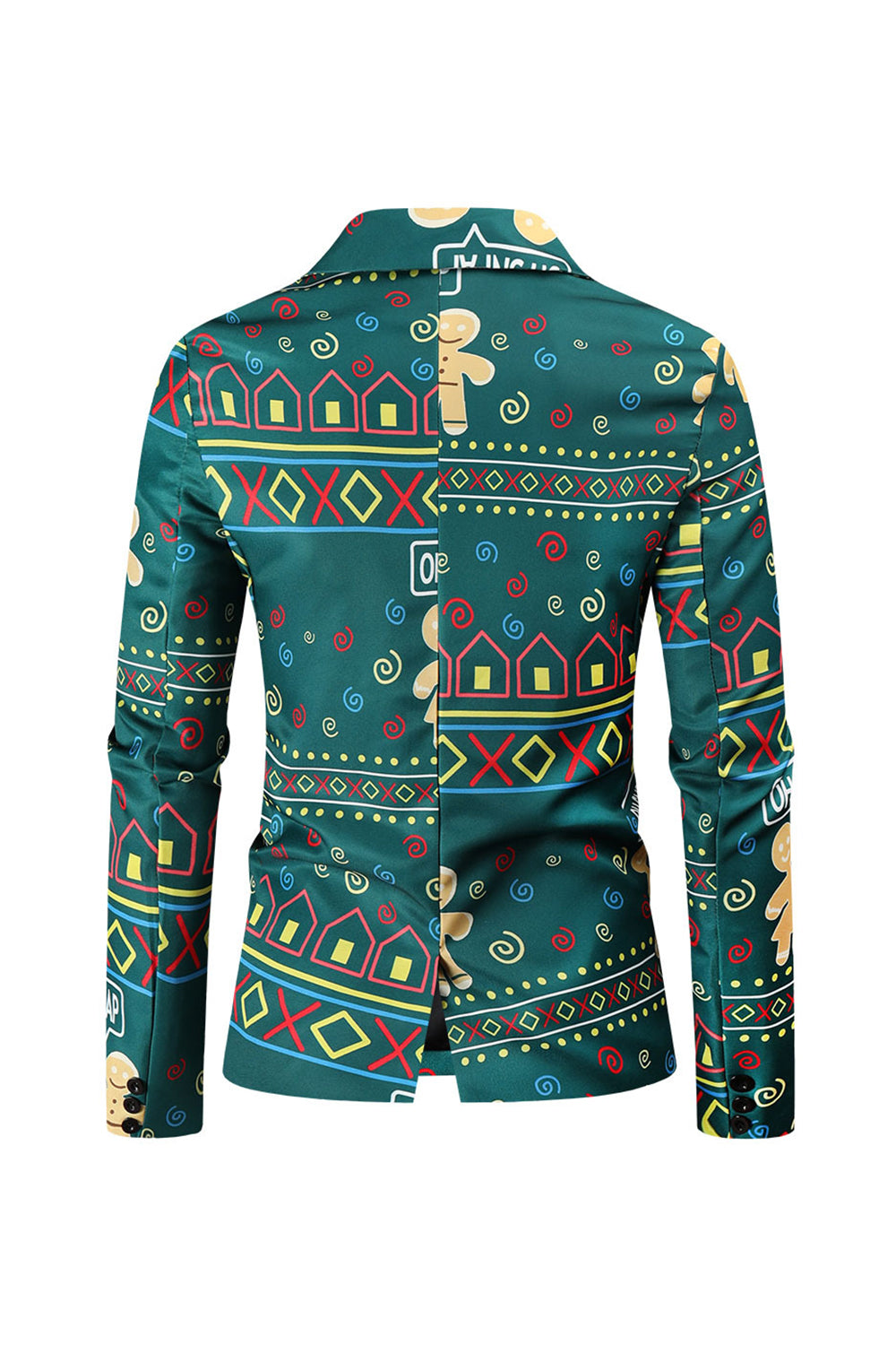 Verde escuro impresso lapela entalado 3 peças ternos de homem de Natal