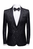 Preto 2 Peças Jacquard Masculino Fatos de Casamento