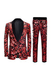 Red Sequins Padrão Floral Masculino 2 Peças Ternos