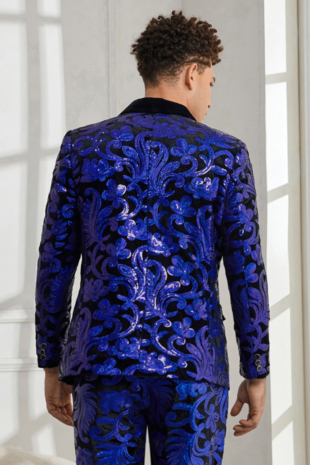 Xale Lapela Um Botão Royal Blue Sequins Masculino 2 Peças Ternos