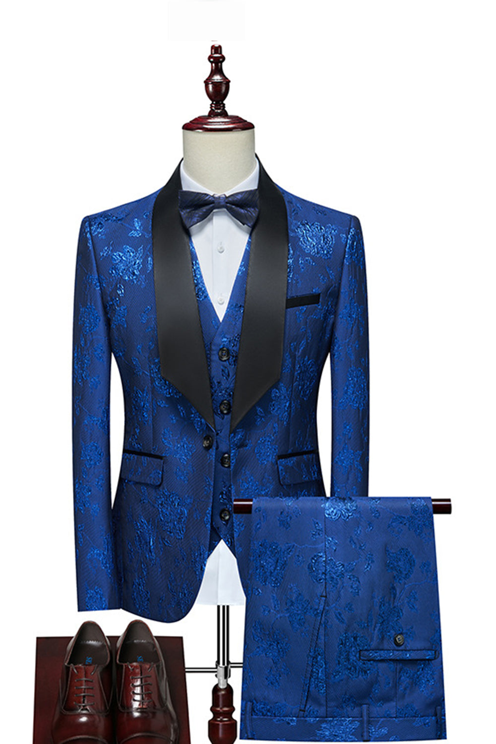 Jacquard Vermelho Lapela de Xaile 3 Peças Fatos Masculinos