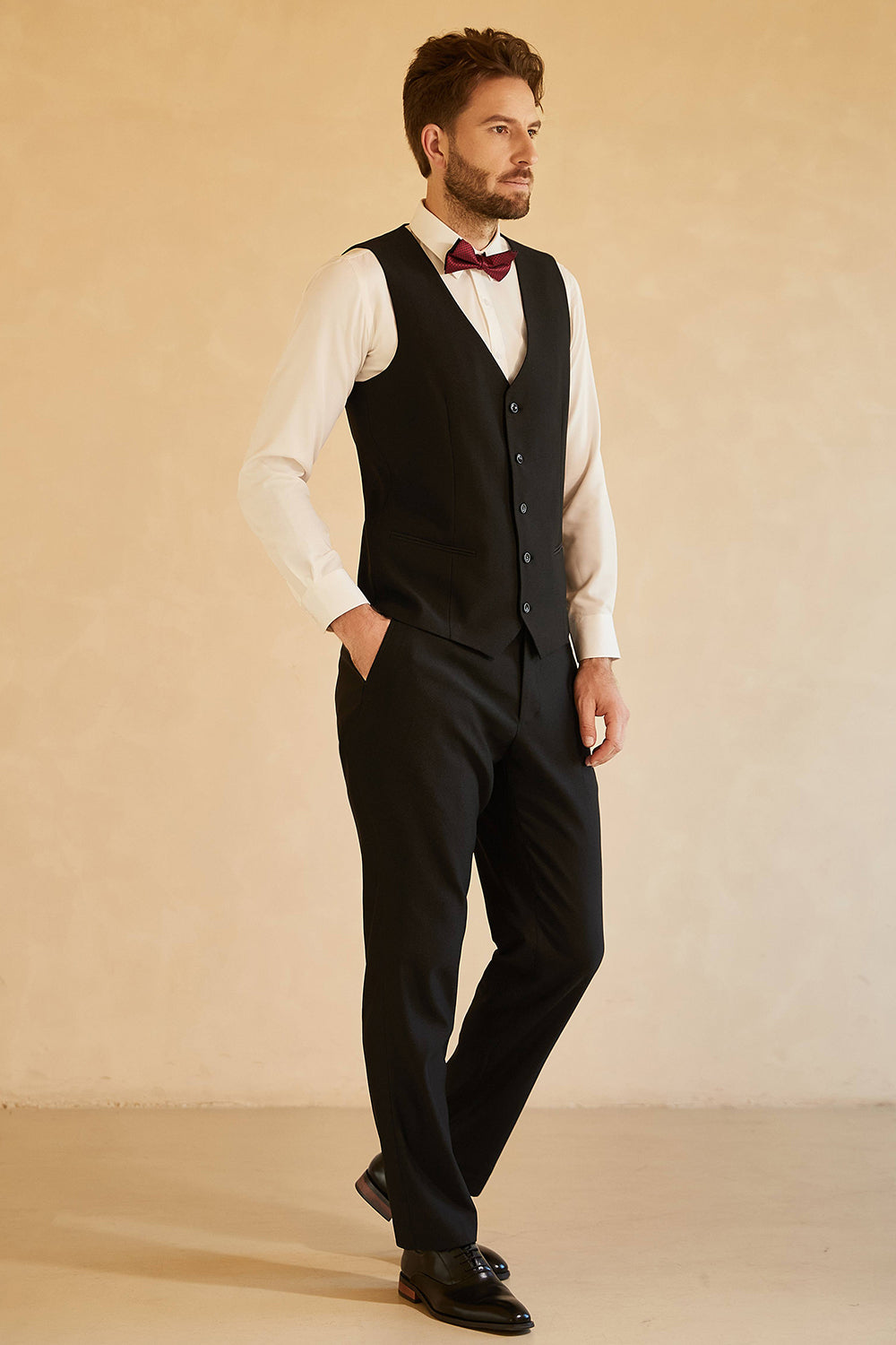 Preto Lapela Shawl 3 Peças Fato Formal