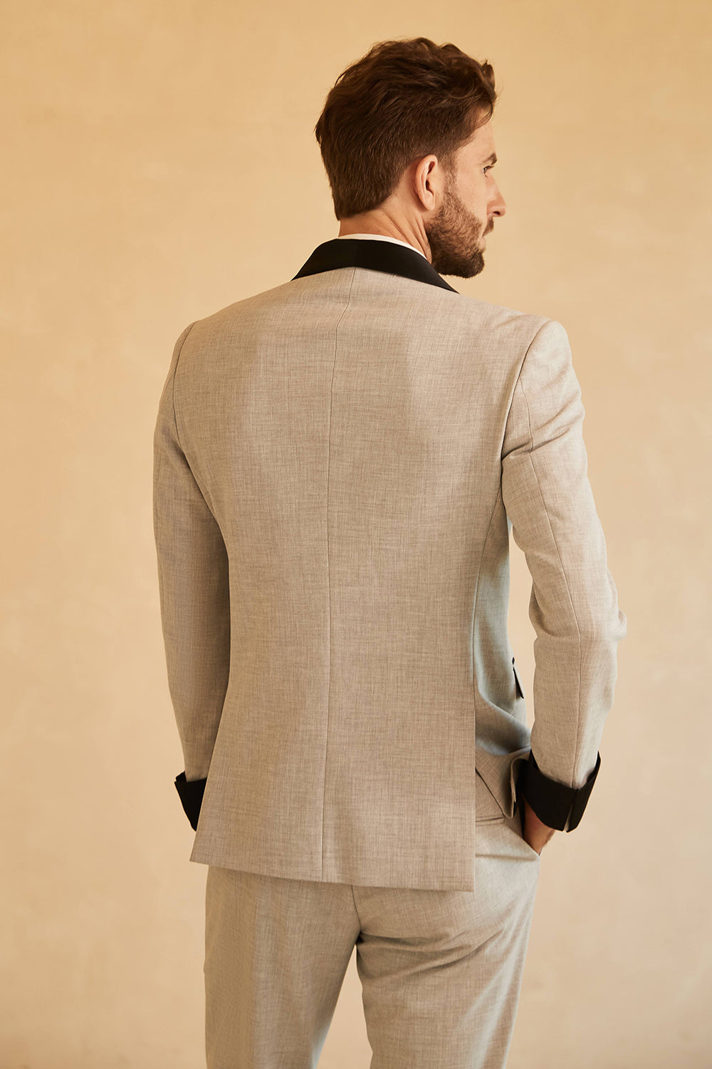 Cinza Lapela Shawl Duplo Peito 2 Peças Fatos de Casamento