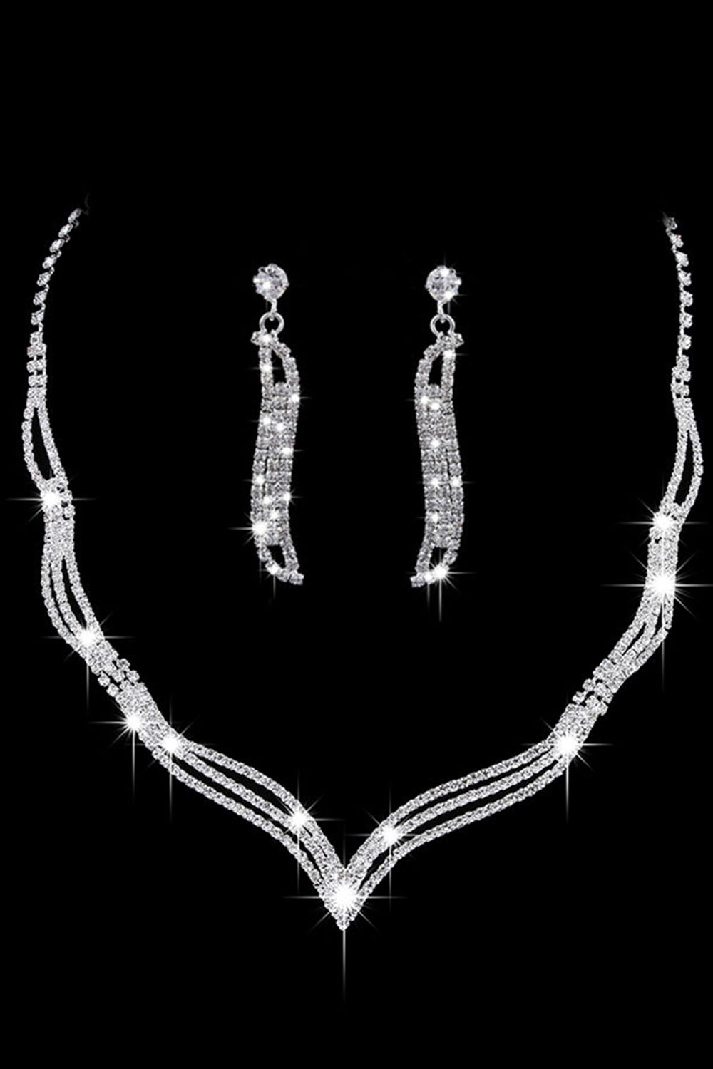 Conjunto de joias de colar de cristal de prata