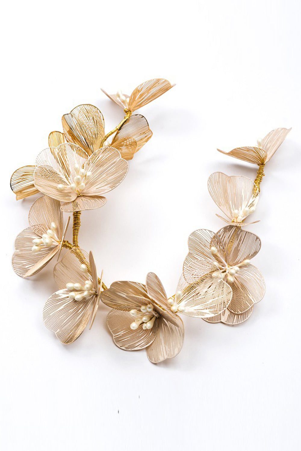 Fita de cabeça de flores de pérola de champanhe