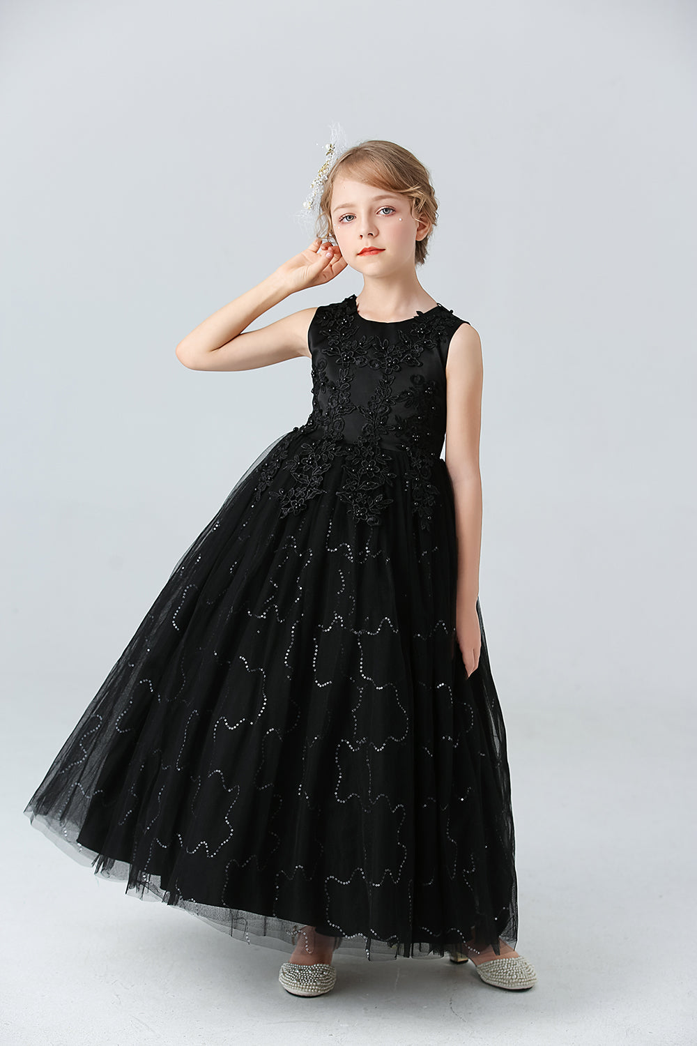 A Line Branco Vestido de Meninas Com Apliques