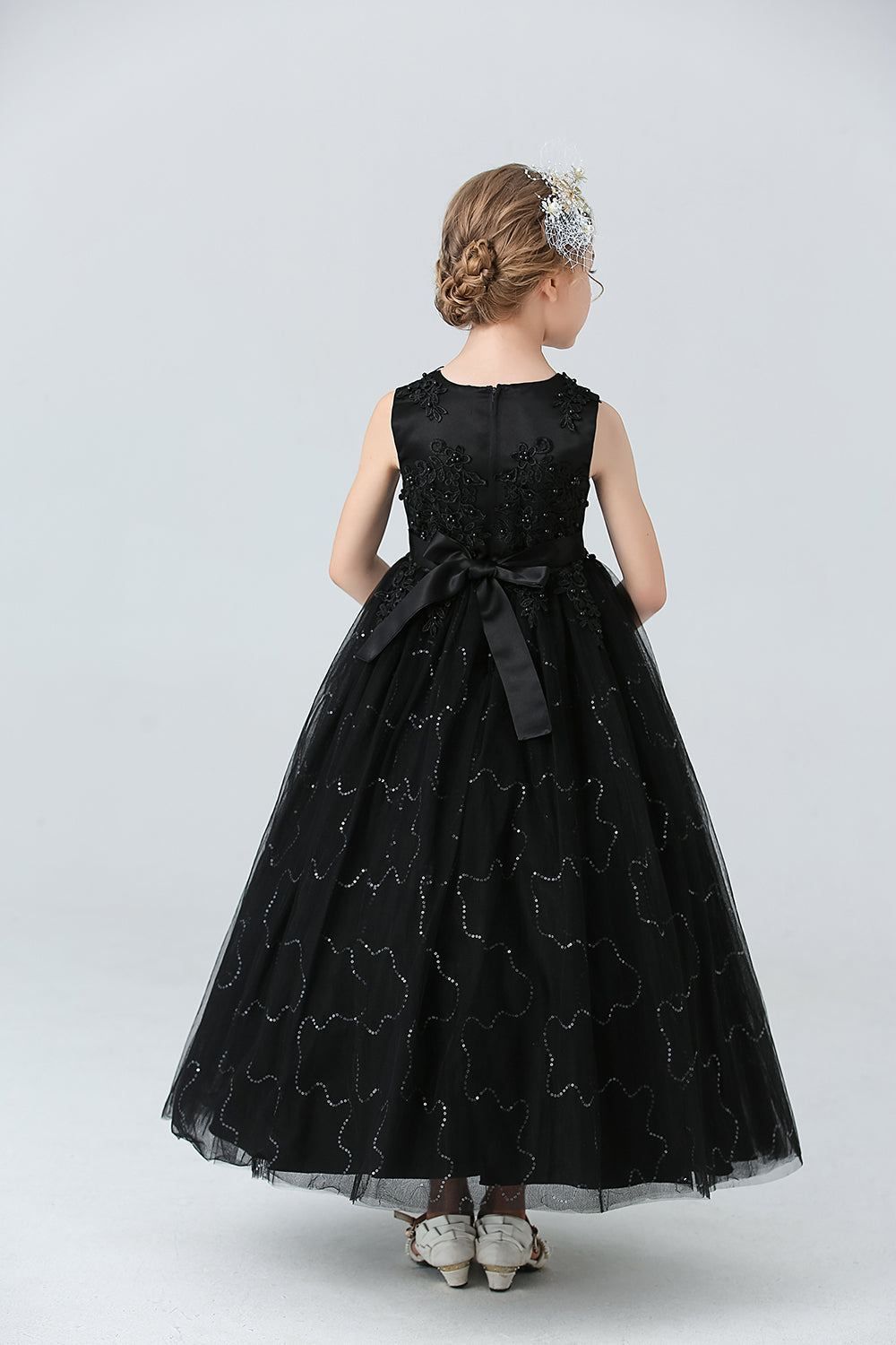 A Line Branco Vestido de Meninas Com Apliques
