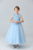 A Line Branco Vestido de Meninas Com Apliques