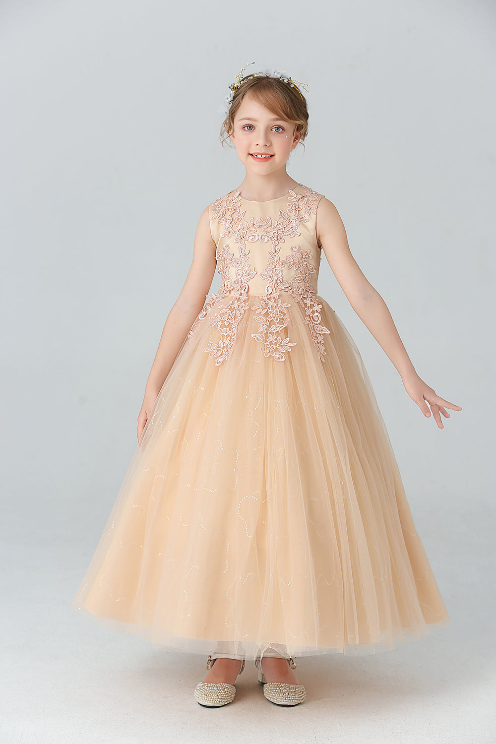 A Line Branco Vestido de Meninas Com Apliques