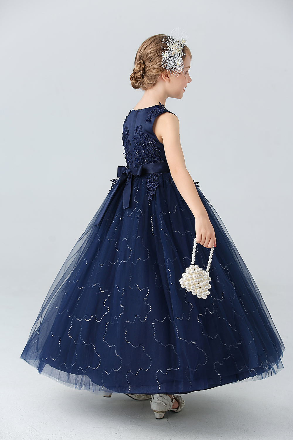 A Line Branco Vestido de Meninas Com Apliques