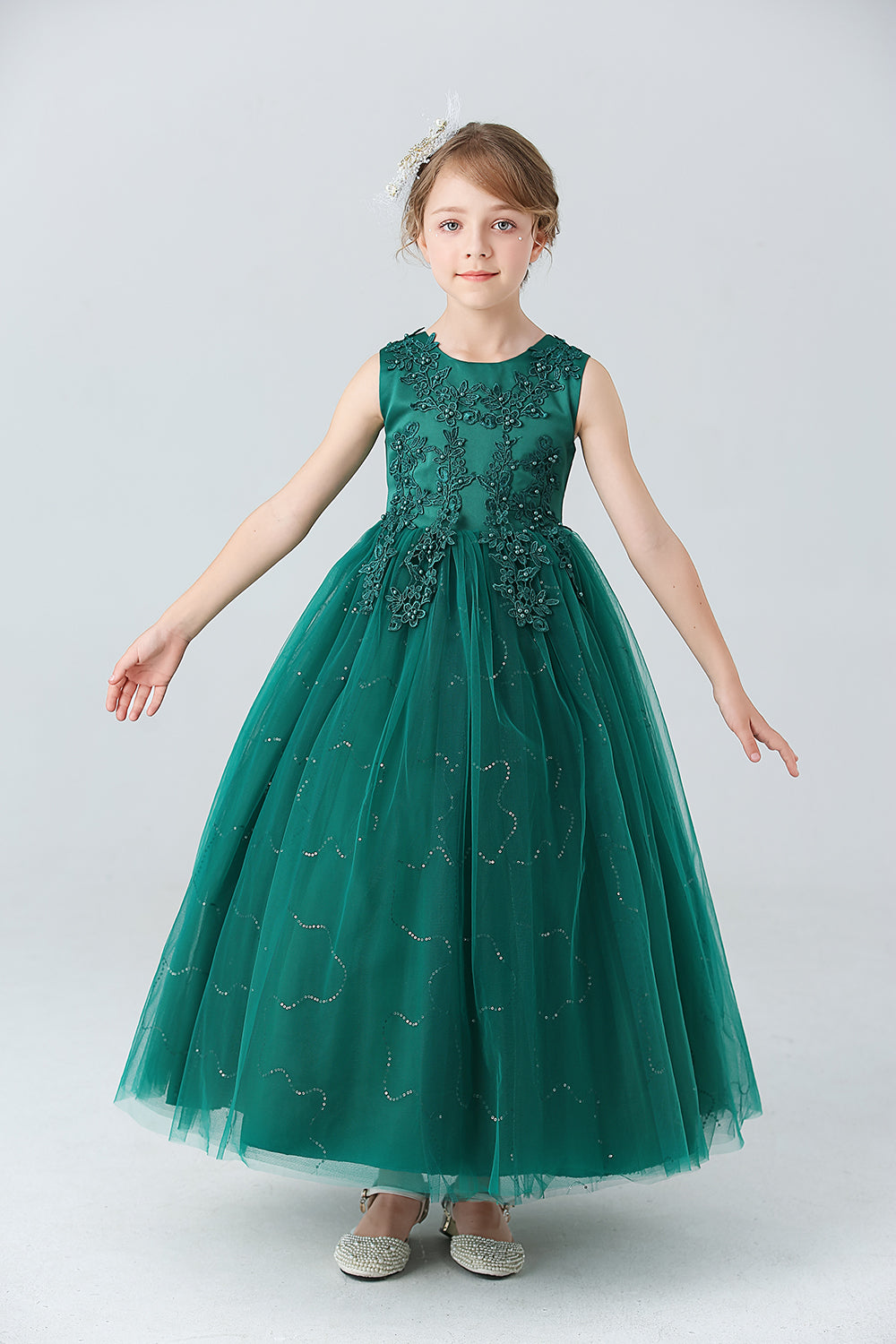 A Line Branco Vestido de Meninas Com Apliques