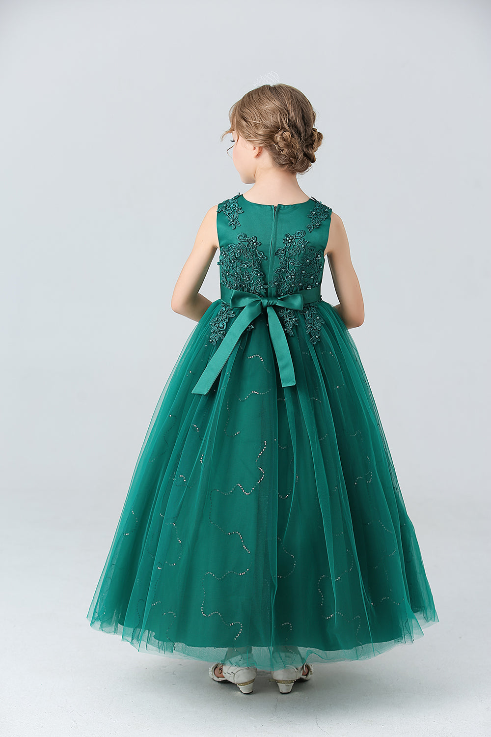 A Line Branco Vestido de Meninas Com Apliques