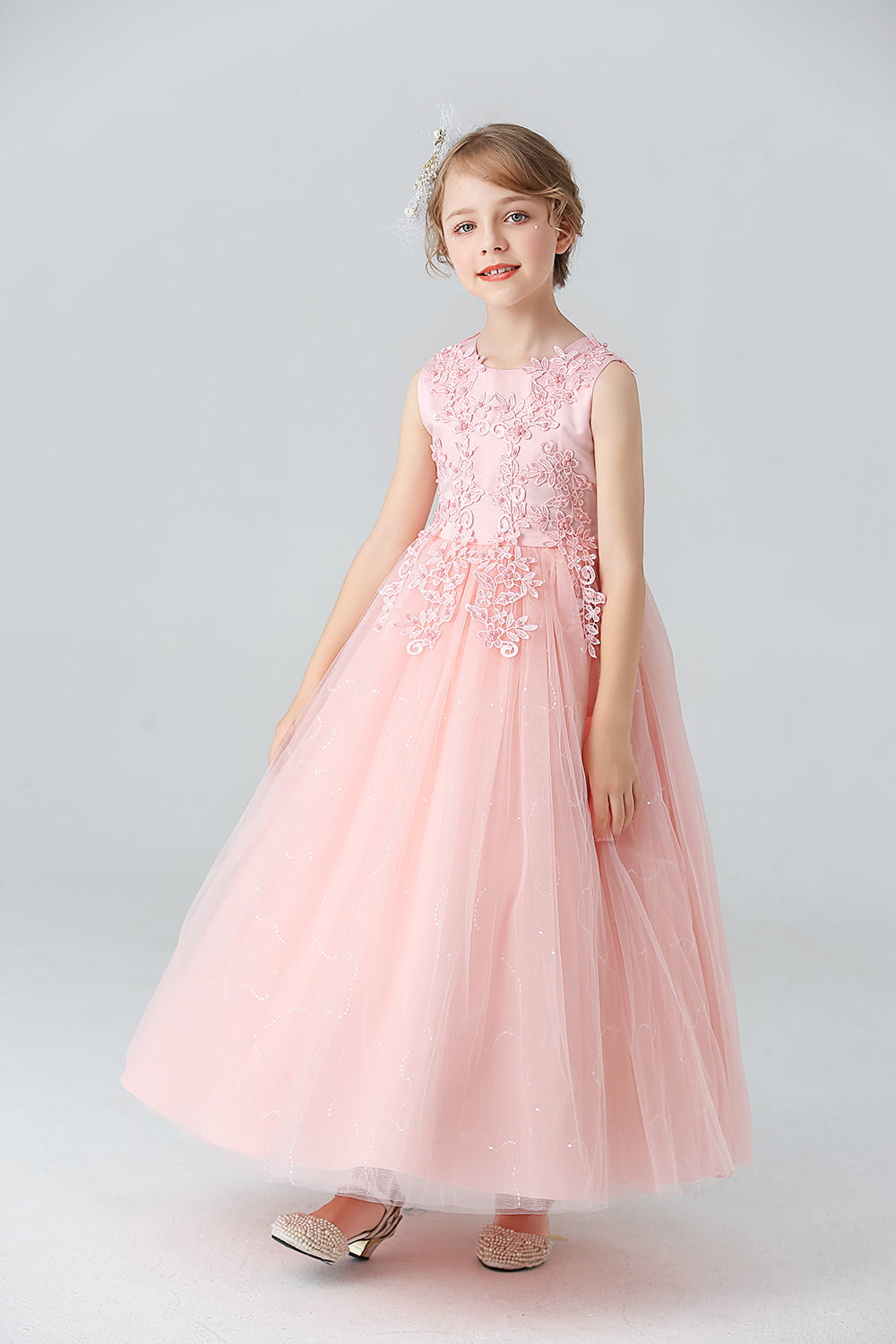 A Line Branco Vestido de Meninas Com Apliques