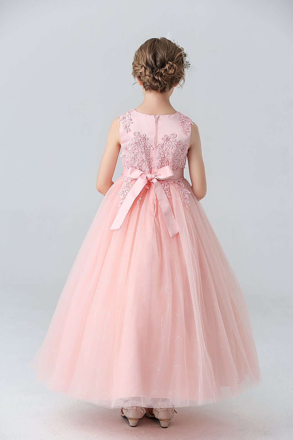 A Line Branco Vestido de Meninas Com Apliques